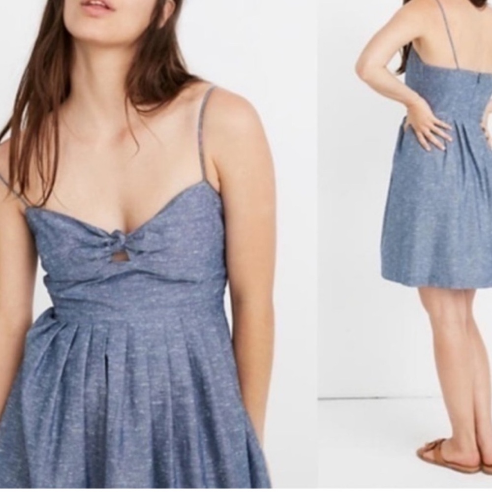 MADEWELL Cami babydoll Dress Straps Zip Pleated Stretch Panels Bow Sz 0 - Picture 3 of 11
